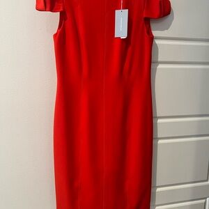 ANTONIO MELANI Vibrant Orangish-Red Midi Dress